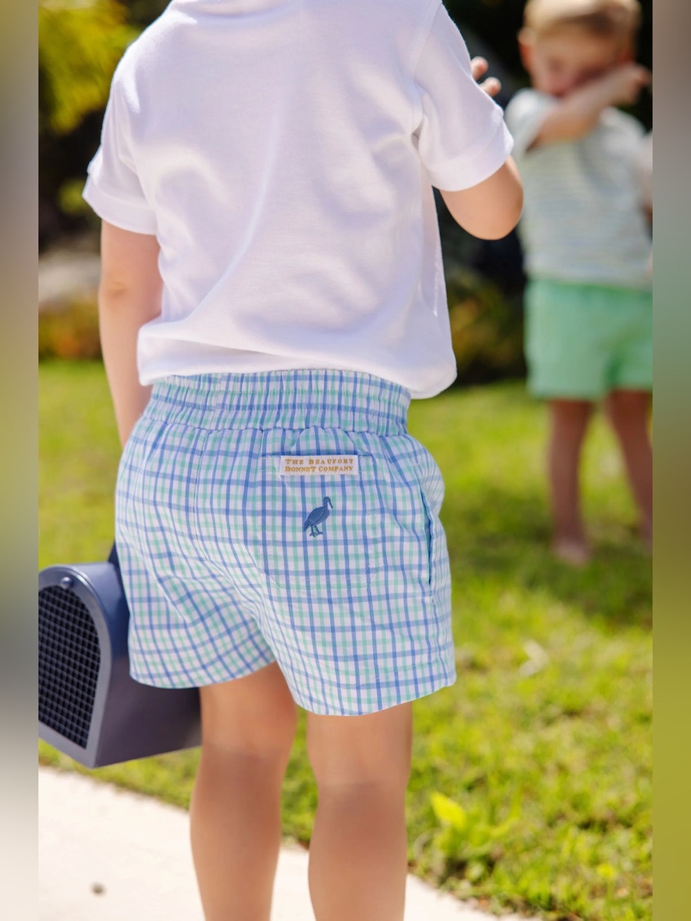 The Beaufort Bonnet Company TBBC Sheffield Shorts Blvd Blue Turk Teal Check 0-3M - Picture 1 of 8